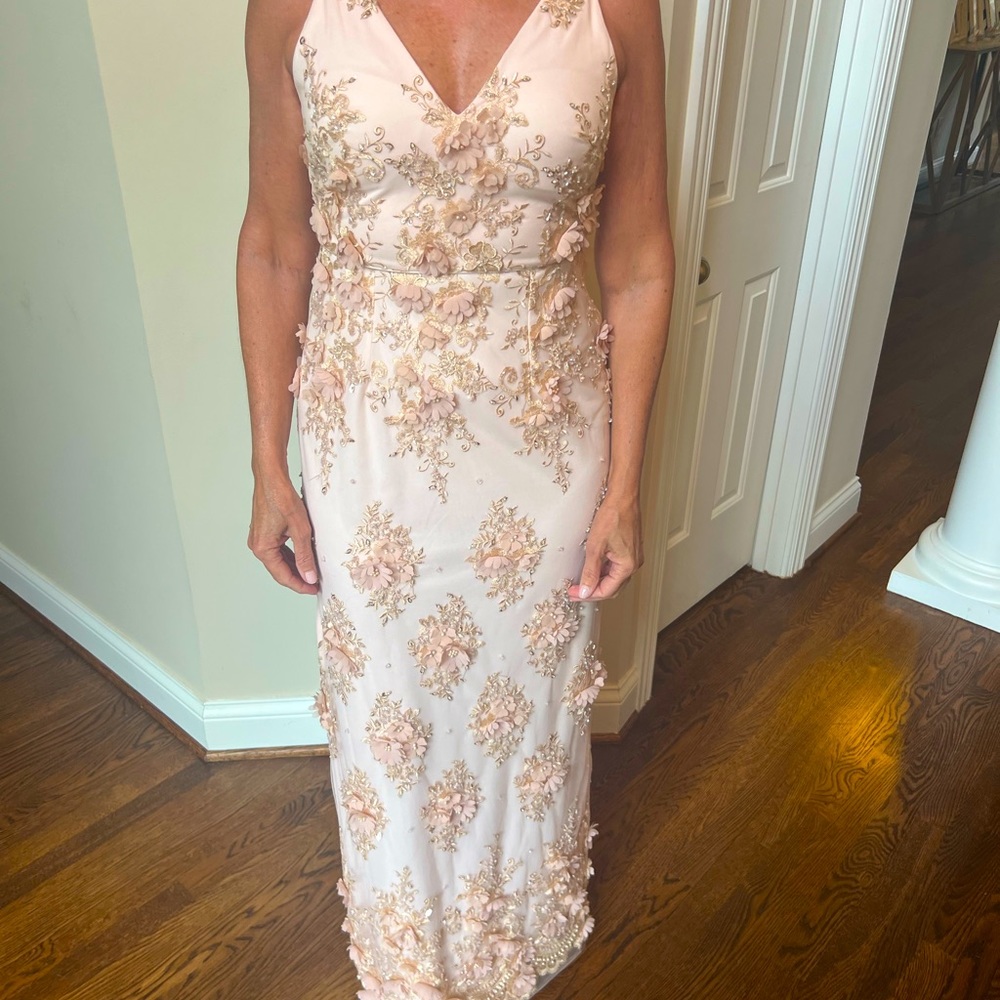 Aidan Mattox long light pink beaded dress